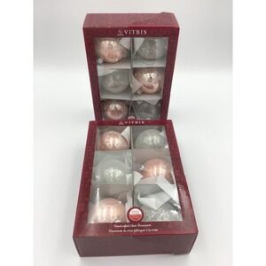 Vitbis Handcrafted Glass Ornaments Set of 12 Rose Gold White Glitter Poland